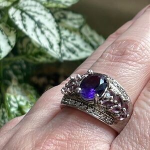 Gorgeous 925 sterling silver flashy amethyst purple topaz gemmy ring size 7